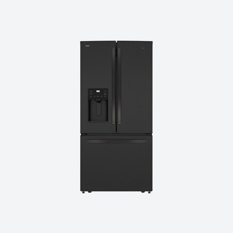 Refrigerador bottom mount GE Profile de 25 pies cúbicos en acabado Dark Slate con despachador en puerta