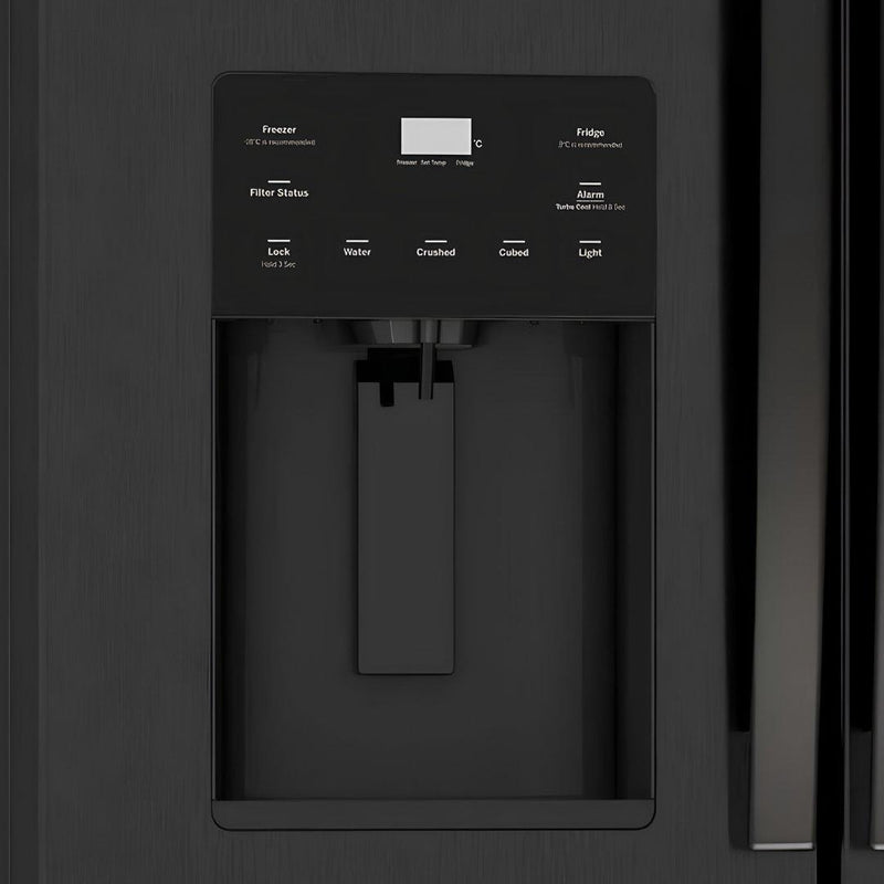 Refrigerador bottom mount GE Profile de 25 pies cúbicos en acabado Dark Slate con despachador en puerta