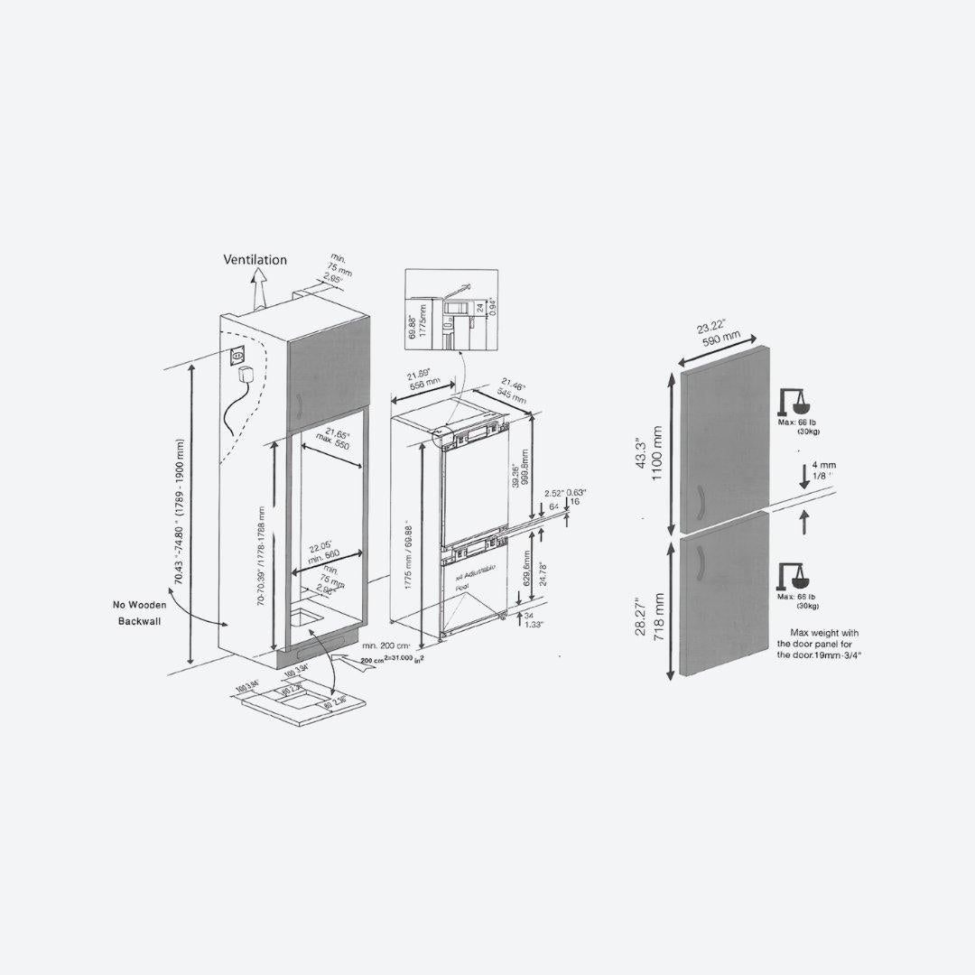 Refrigerador bottom mount panelable SMEG de 24 pulgadas con congelador inferior