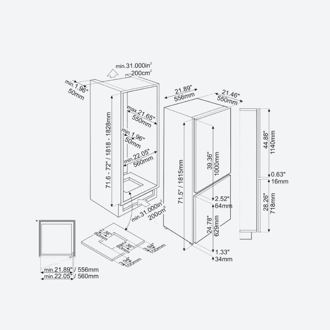Refrigerador bottom mount panelable SMEG de 24 pulgadas con fábrica de hielos automática