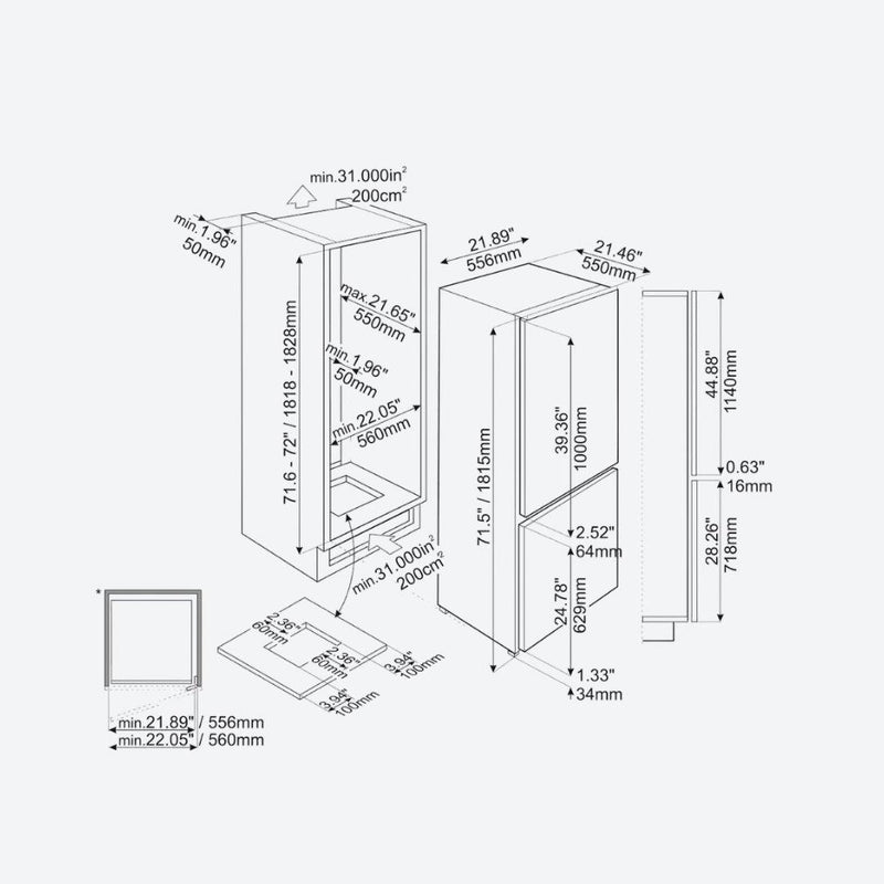 Refrigerador bottom mount panelable SMEG de 24 pulgadas con fábrica de hielos automática