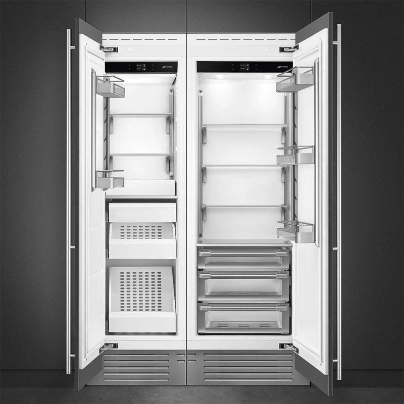 Refrigerador columna panelable SMEG de 30 pulgadas con diseño empotrable y pantalla TFT