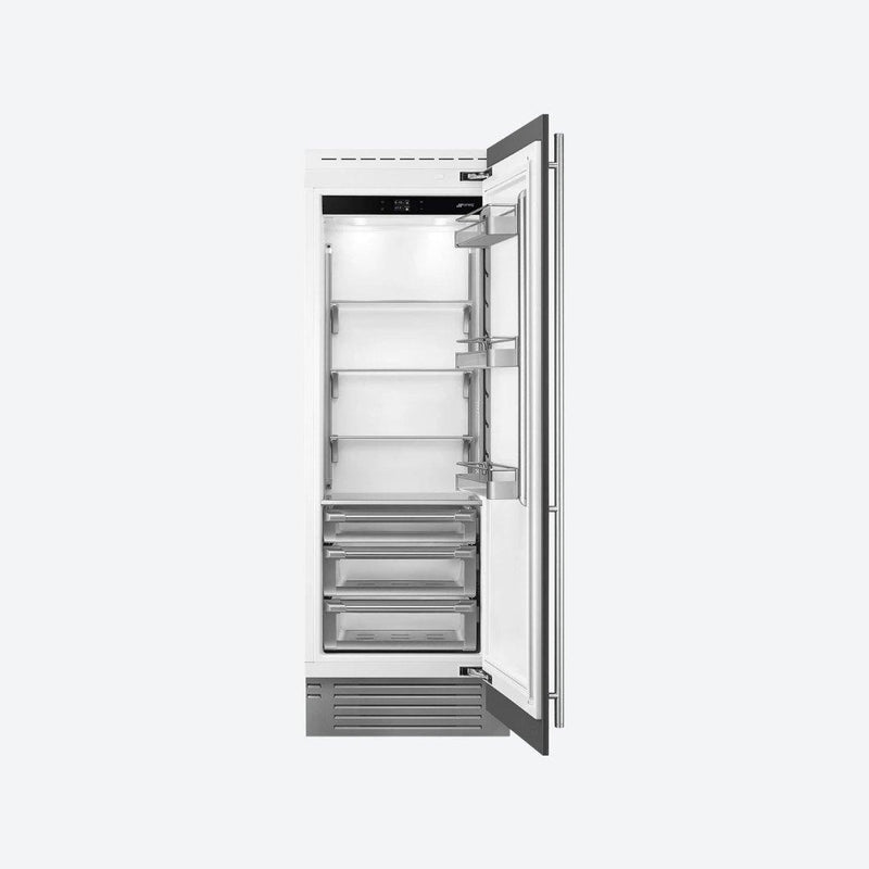 Refrigerador columna panelable SMEG de 30 pulgadas con diseño empotrable y pantalla TFT