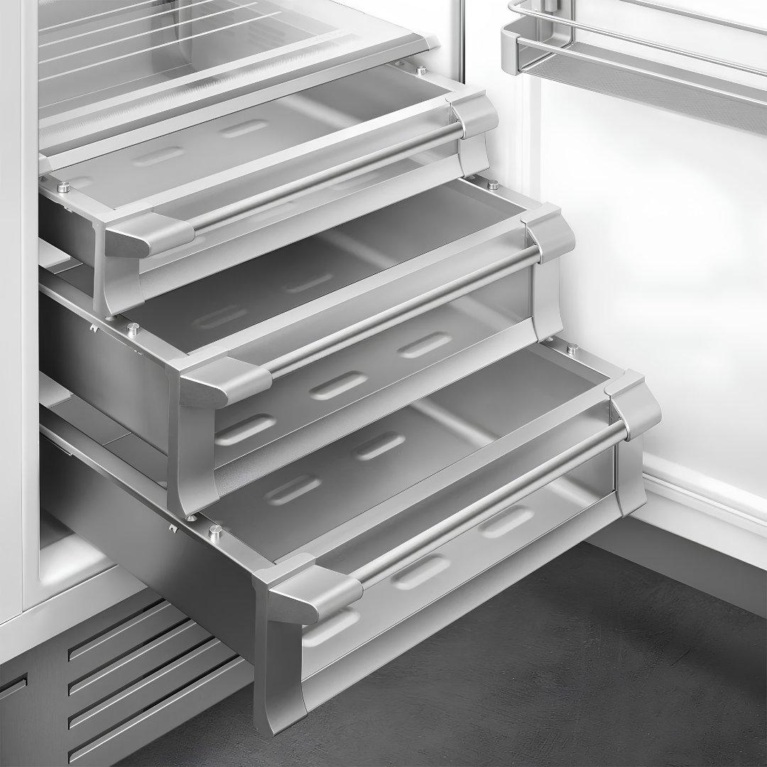 Refrigerador columna panelable SMEG de 30 pulgadas con diseño empotrable y pantalla TFT