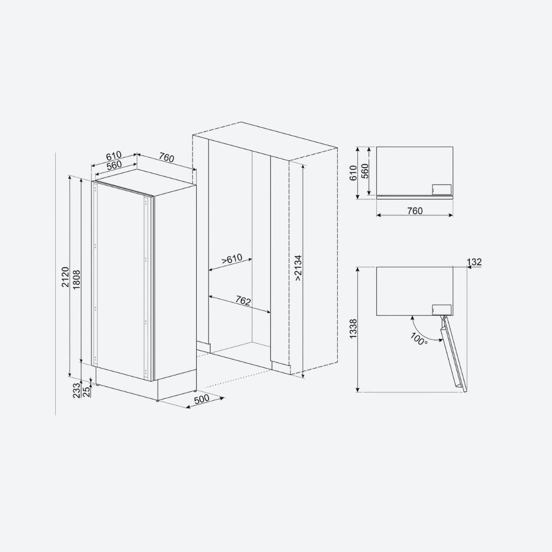 Refrigerador columna panelable SMEG de 30 pulgadas con diseño empotrable y pantalla TFT