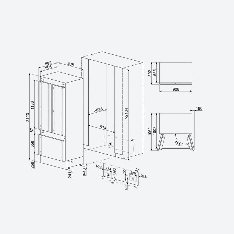 Refrigerador french door panelable SMEG de 36 pulgadas con ice maker automático