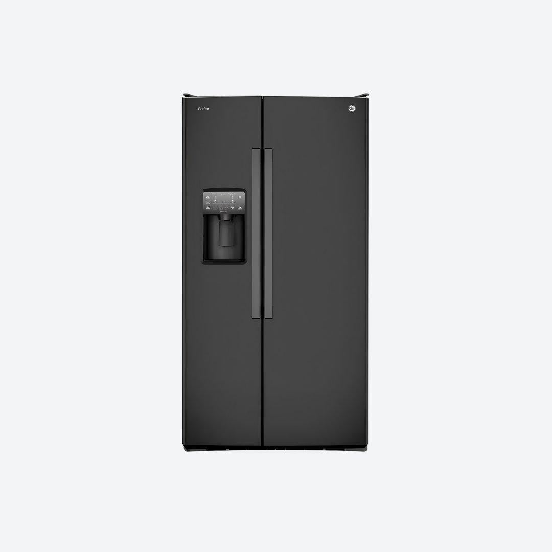 Refrigerador side by side GE Profile de 22 pies cúbicos en acabado Dark Slate con despachador en puerta