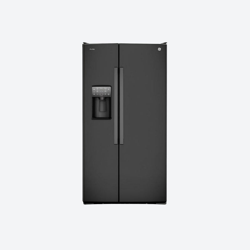 Refrigerador side by side GE Profile de 22 pies cúbicos en acabado Dark Slate con despachador en puerta