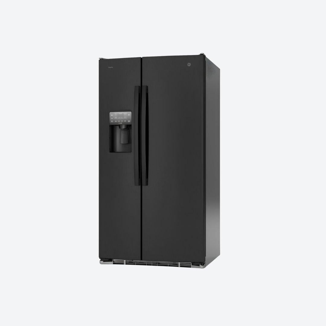 Refrigerador side by side GE Profile de 27 pies cúbicos con despachador en puerta en acabado inoxidable o negro
