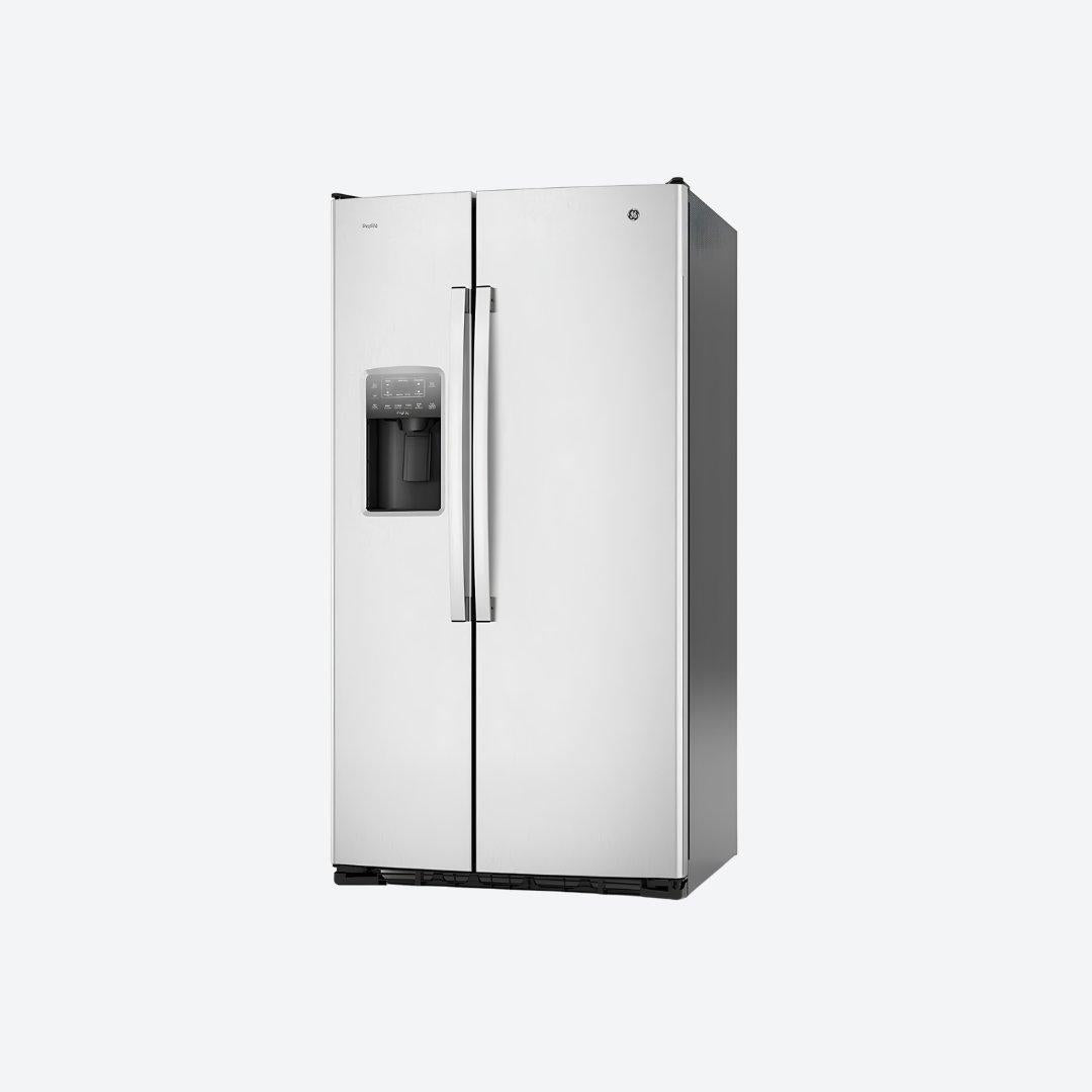 Refrigerador side by side GE Profile de 27 pies cúbicos con despachador en puerta en acabado inoxidable o negro