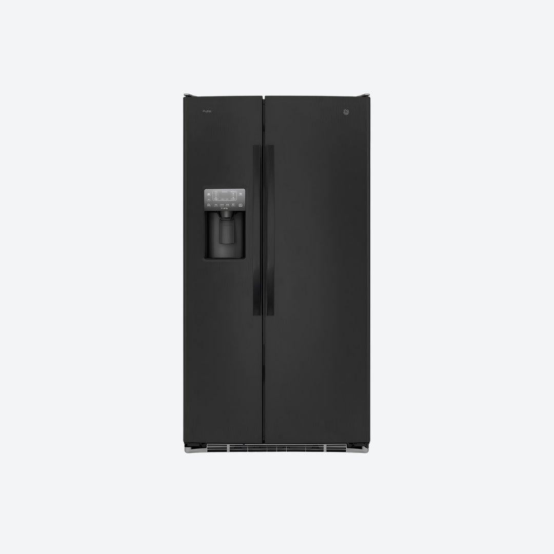 Refrigerador side by side GE Profile de 27 pies cúbicos con despachador en puerta en acabado inoxidable o negro